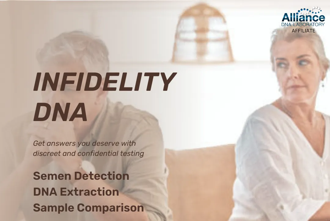 Infidelity DNA graphic showing a couple in conversation