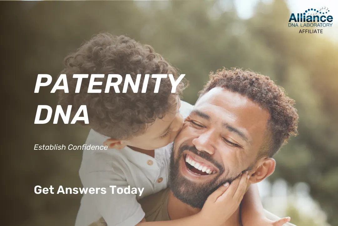 Paternity DNA graphic showing a father and child together